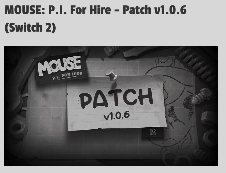 Mouse: P.I. For Hire gets Switch 2 patch; performance update coming - ps5.news